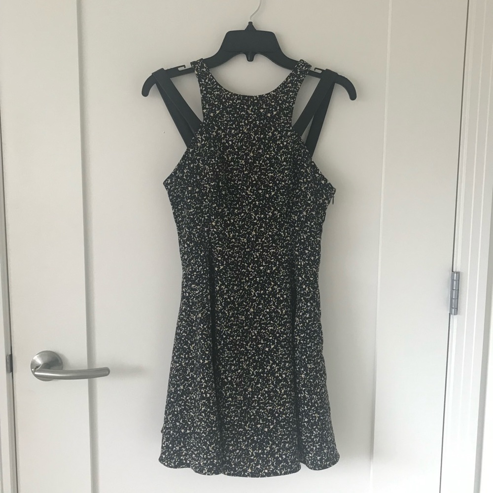 BCBGeneration print flared dress with leather trim